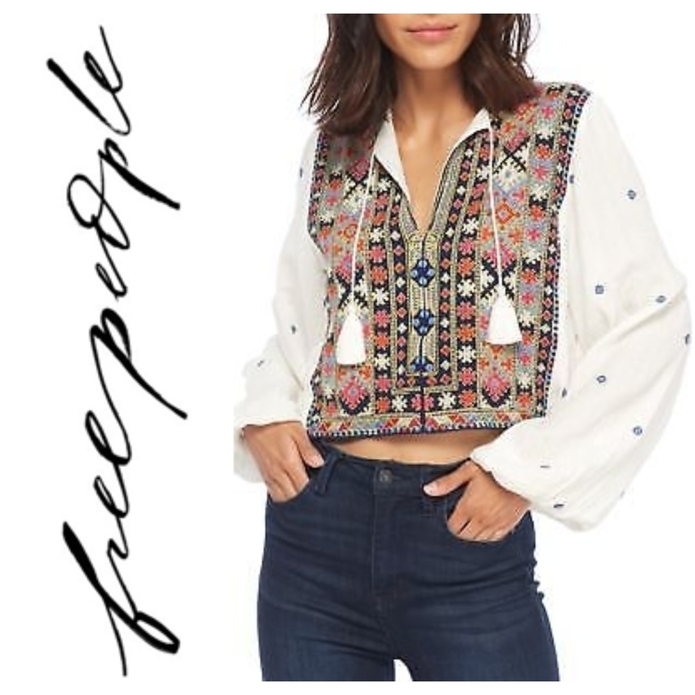 Free People Enter Loveland Embroidered Top  M L